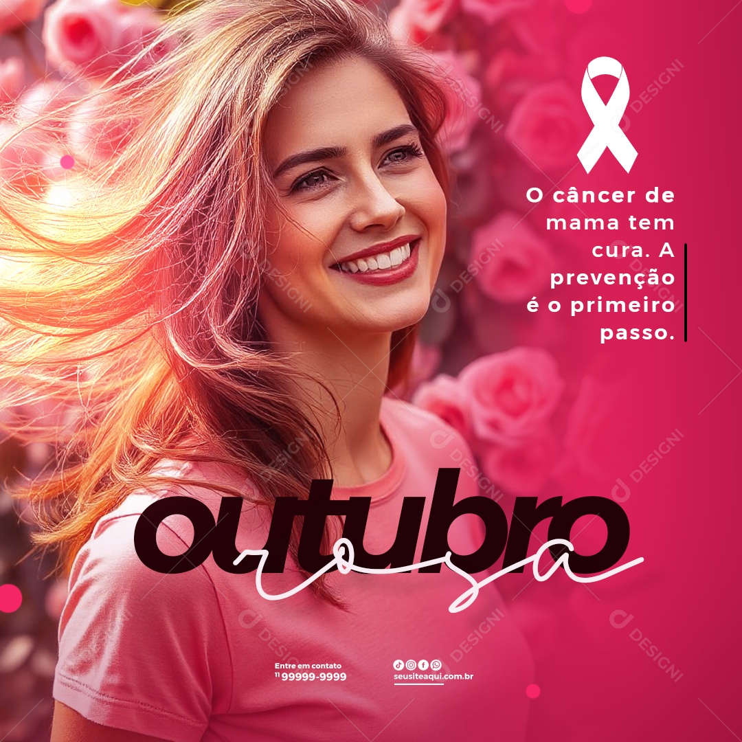 Outubro Rosa Mês de Prevenção ao Câncer de Mama Social Media PSD Editável