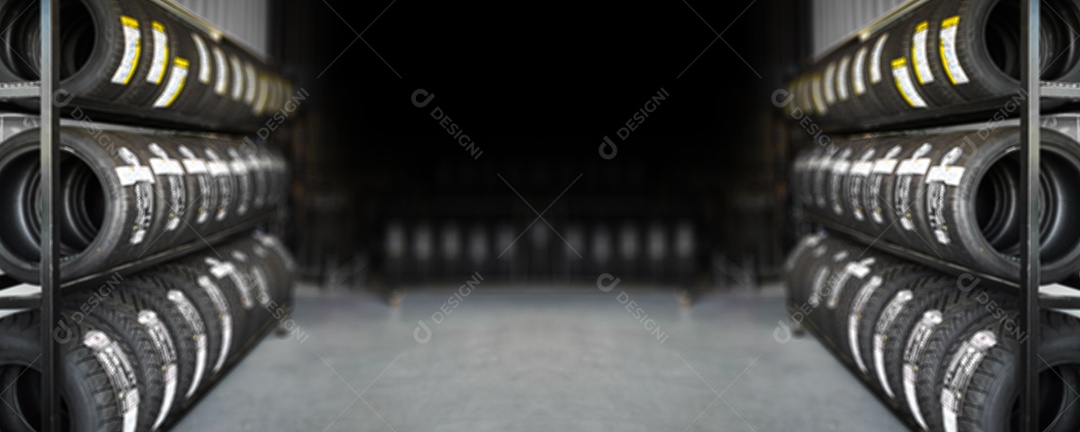 Armazém de pneus ou loja de pneus turva banner horizontal