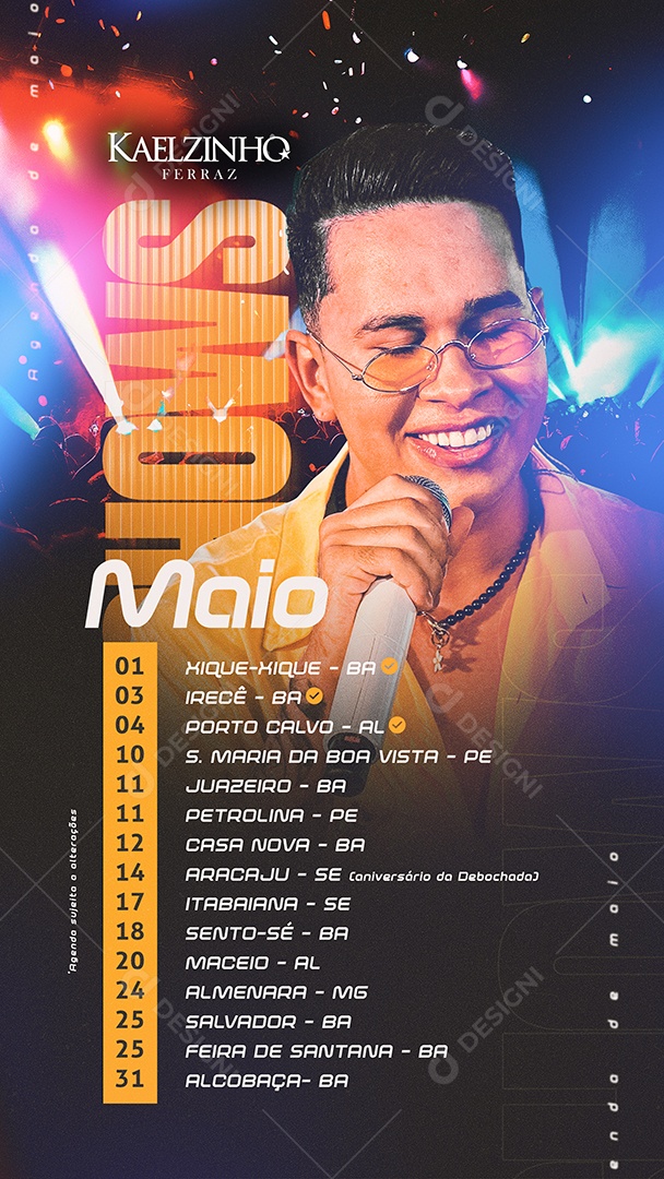 Flyer Kaelzinho Ferraz Agenda de Maio Social Media PSD Editável