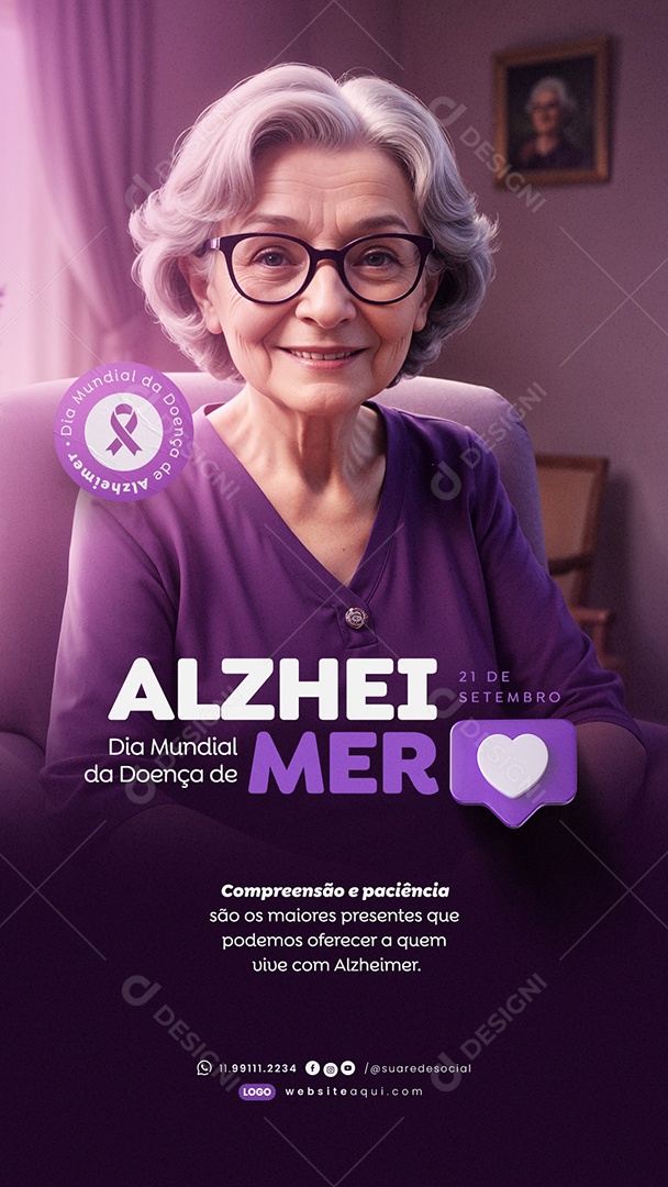 Story Dia Mundial da Doença de Alzheimer 21 de Setembro Compreensão e Paciência Social Media PSD Editável