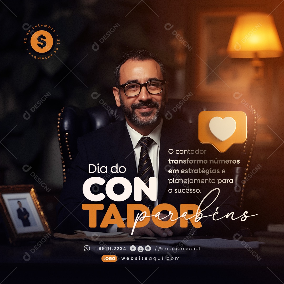 Dia do Contador 22 de Setembro Transforma Números em Estatrégias Social Mídia PSD Editável