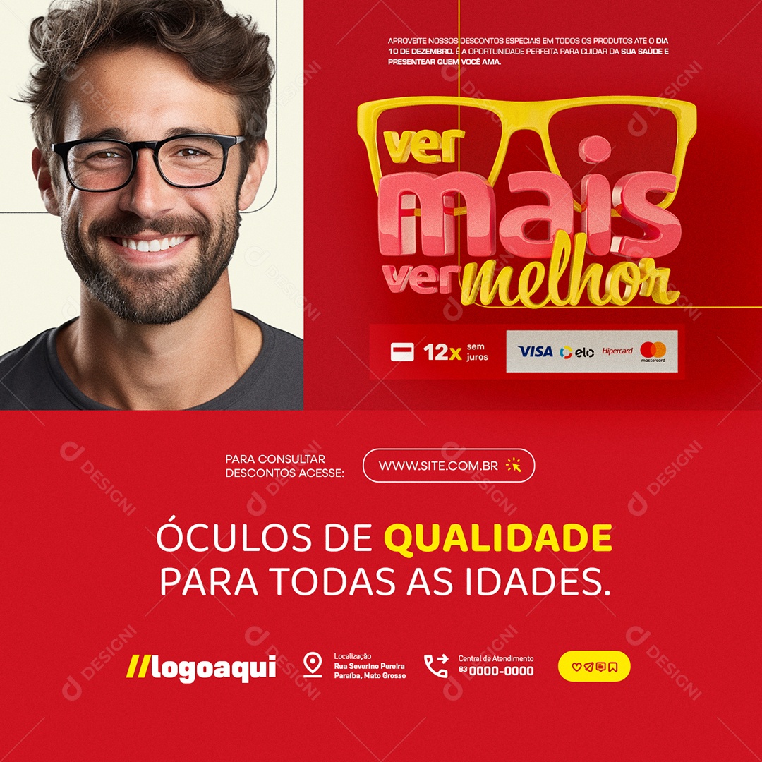 Ver Mais Ver Melhor Ótica Óculos de Qualidade Social Media PSD Editável