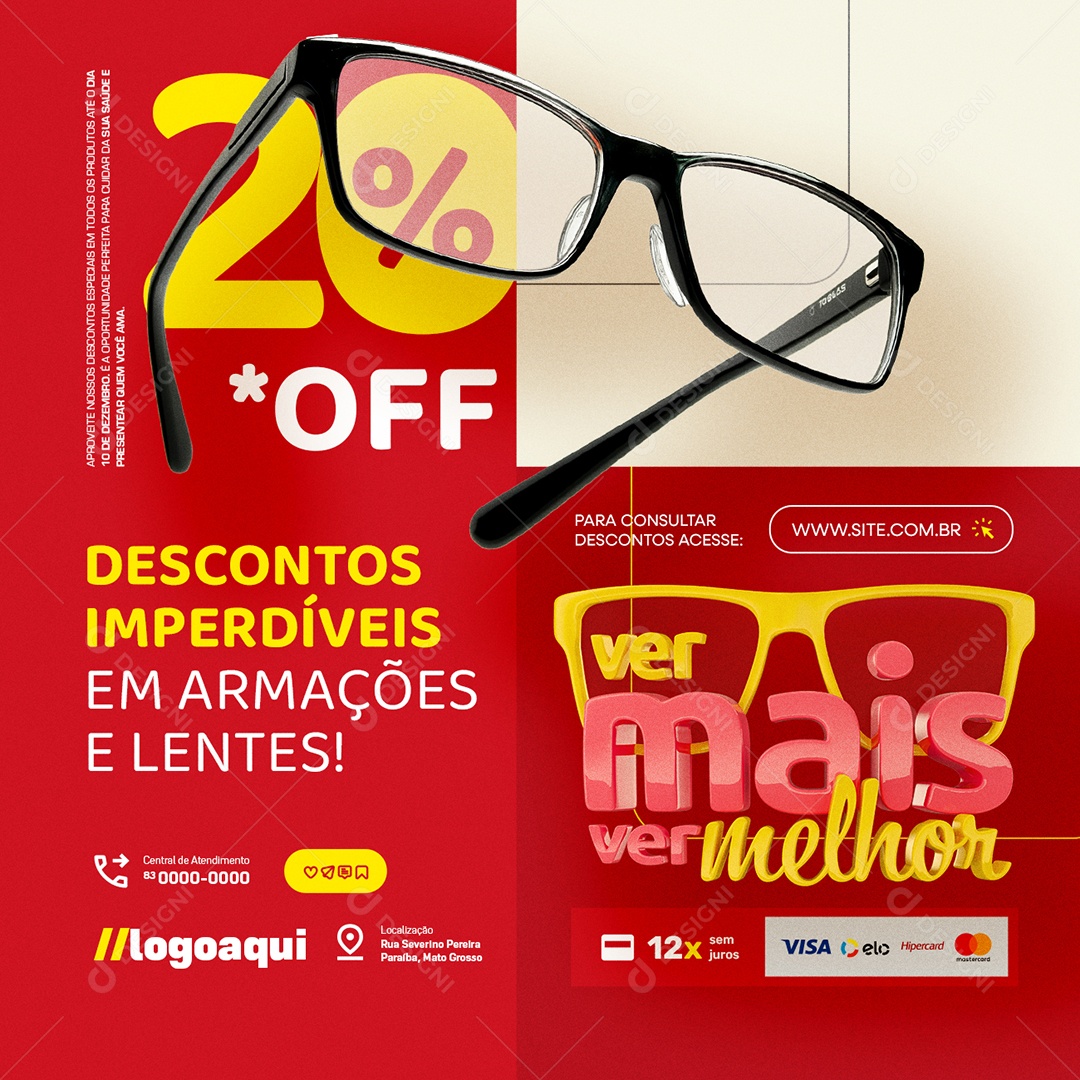 Ver Mais Ver Melhor Ótica Descontos Imperdíveis Social Media PSD Editável