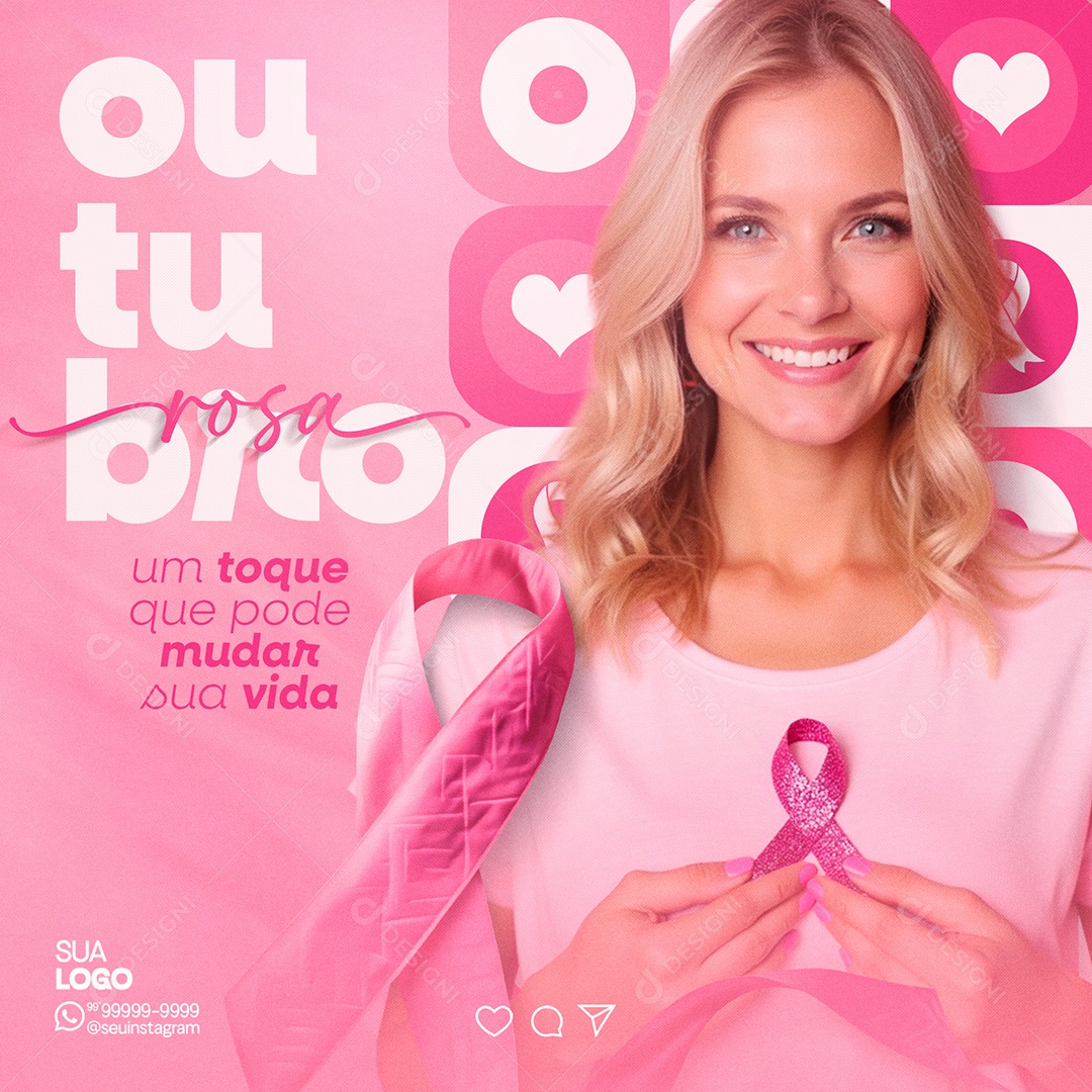 Outubro Rosa um Toque que Pode Mudar sua Vida Social Media PSD Editável