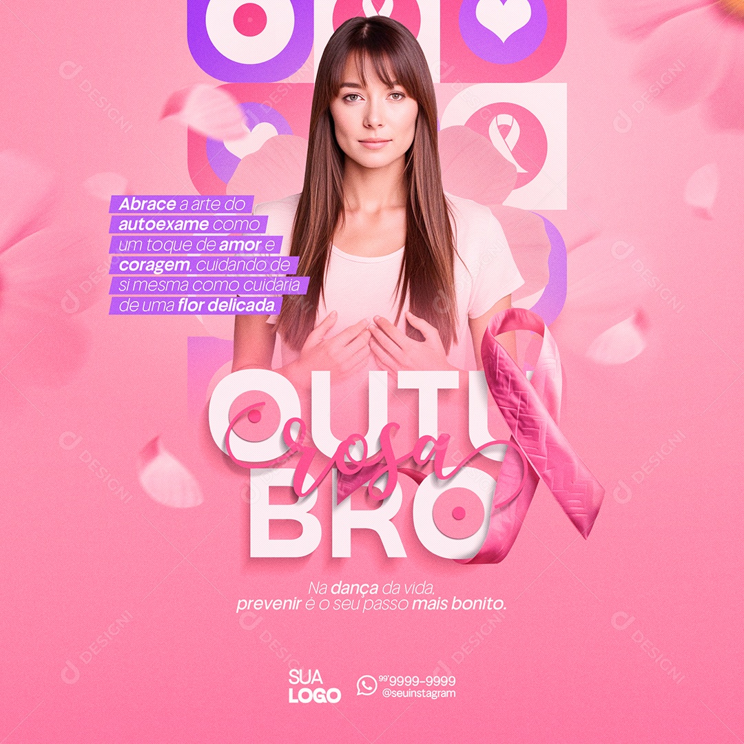 Outubro Rosa Abrace a Arte do Autoexame Social Media PSD Editável