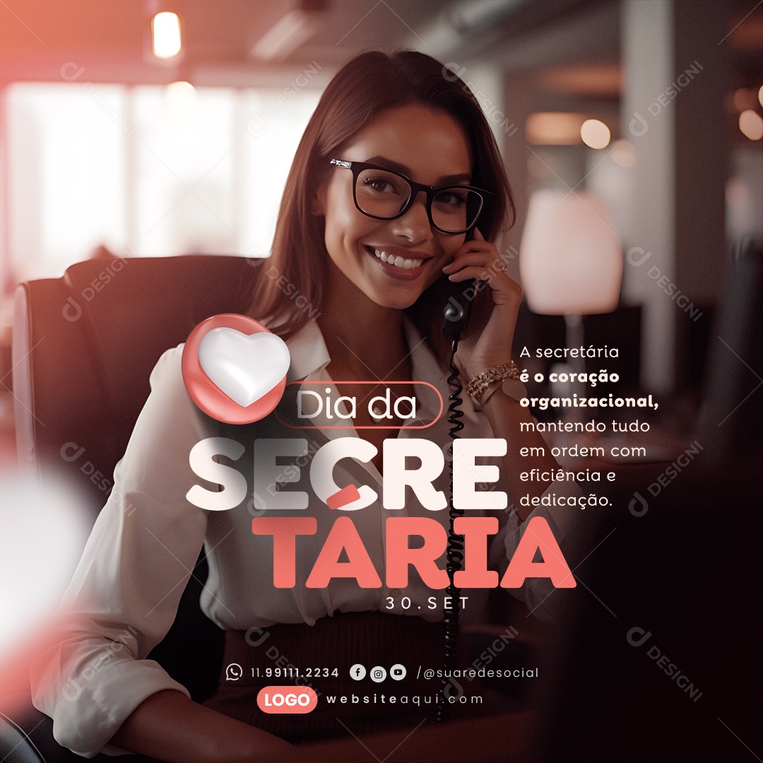 Dia da Secretária 30 de Setembro é o Coração Organizacional Social Media PSD Editável