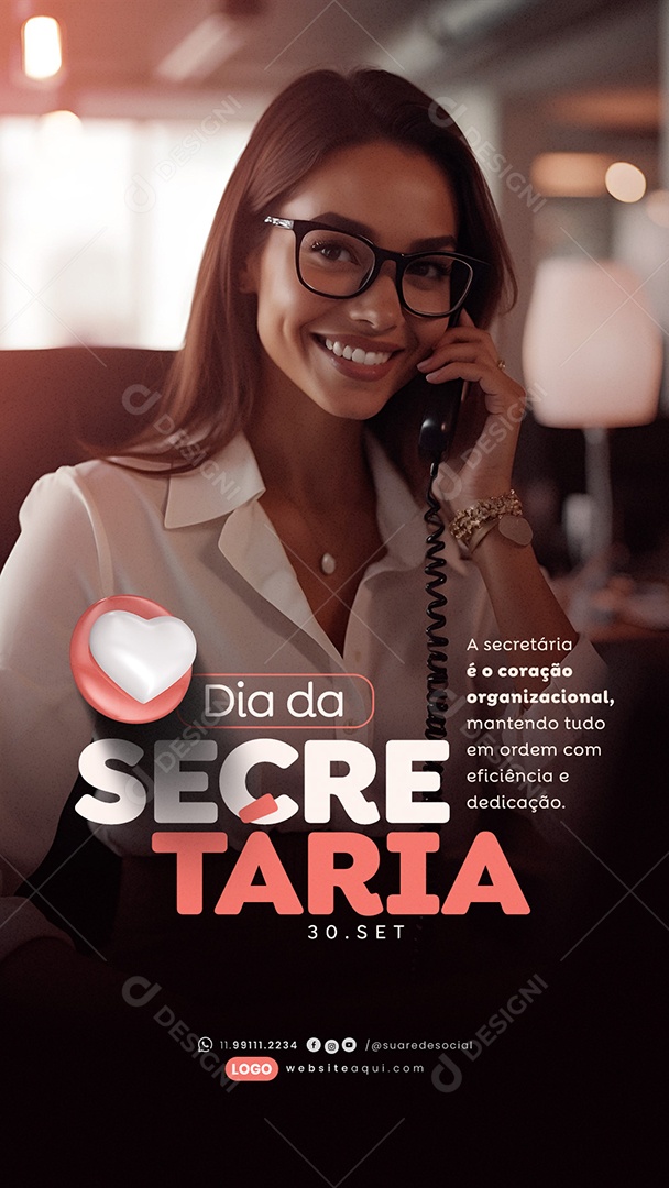 Story Dia da Secretária 30 de Setembro é o Coração Organizacional Social Media PSD Editável