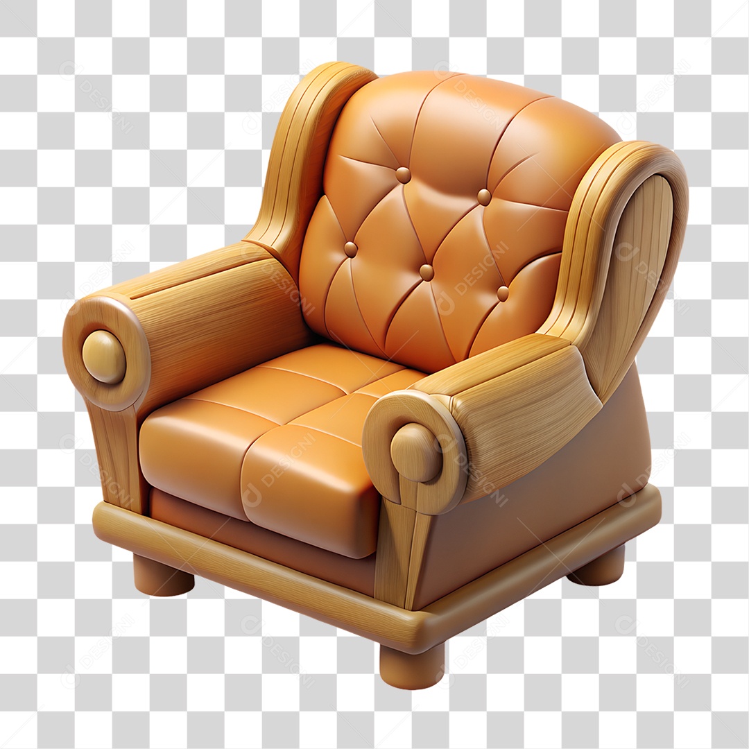 Elemento 3D Poltrona De Madeira PNG Transparente