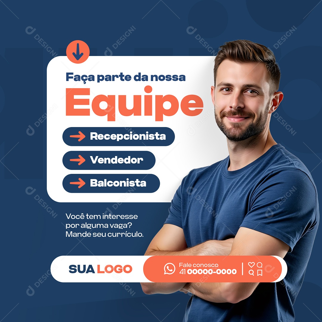 Vagas de Emprego Recepcionista Vendedor Balconista Social Media PSD Editável