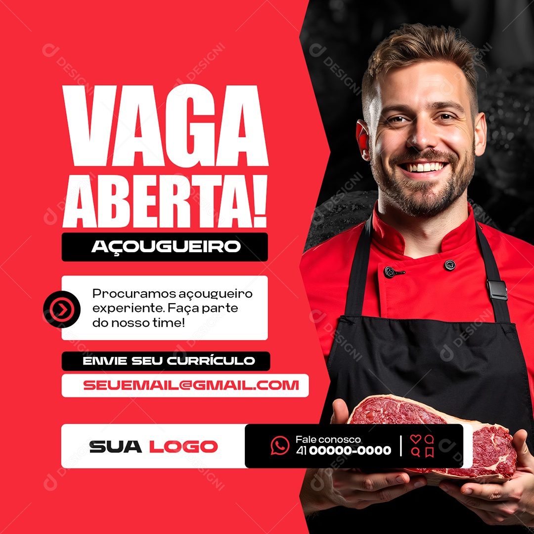 Vagas de Emprego Açougueiro Vaga Aberta Social Media PSD Editável