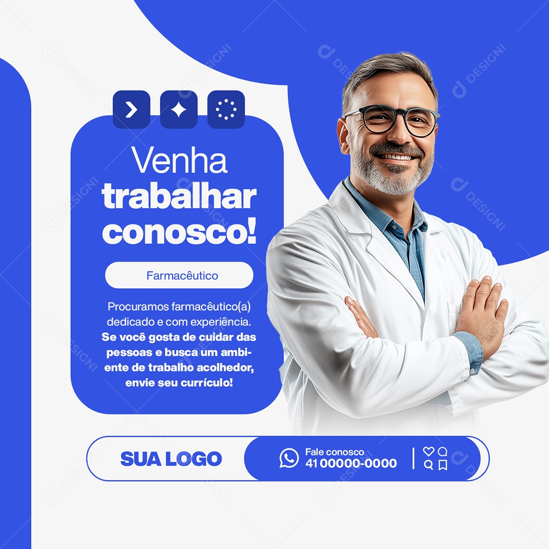 Vaga de Emprego Farmacêutico Social Media PSD Editável