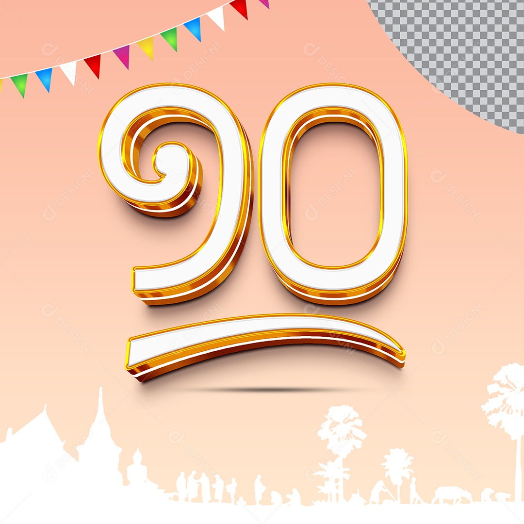 Número Khmer 7 Elemento 3D Dourado Para Composição PSD