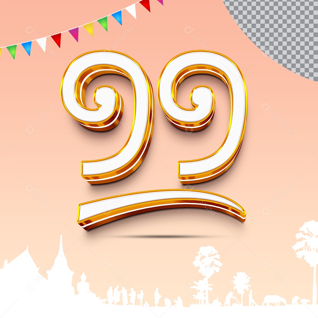 Número Khmer 6 Elemento 3D Dourado Para Composição PSD