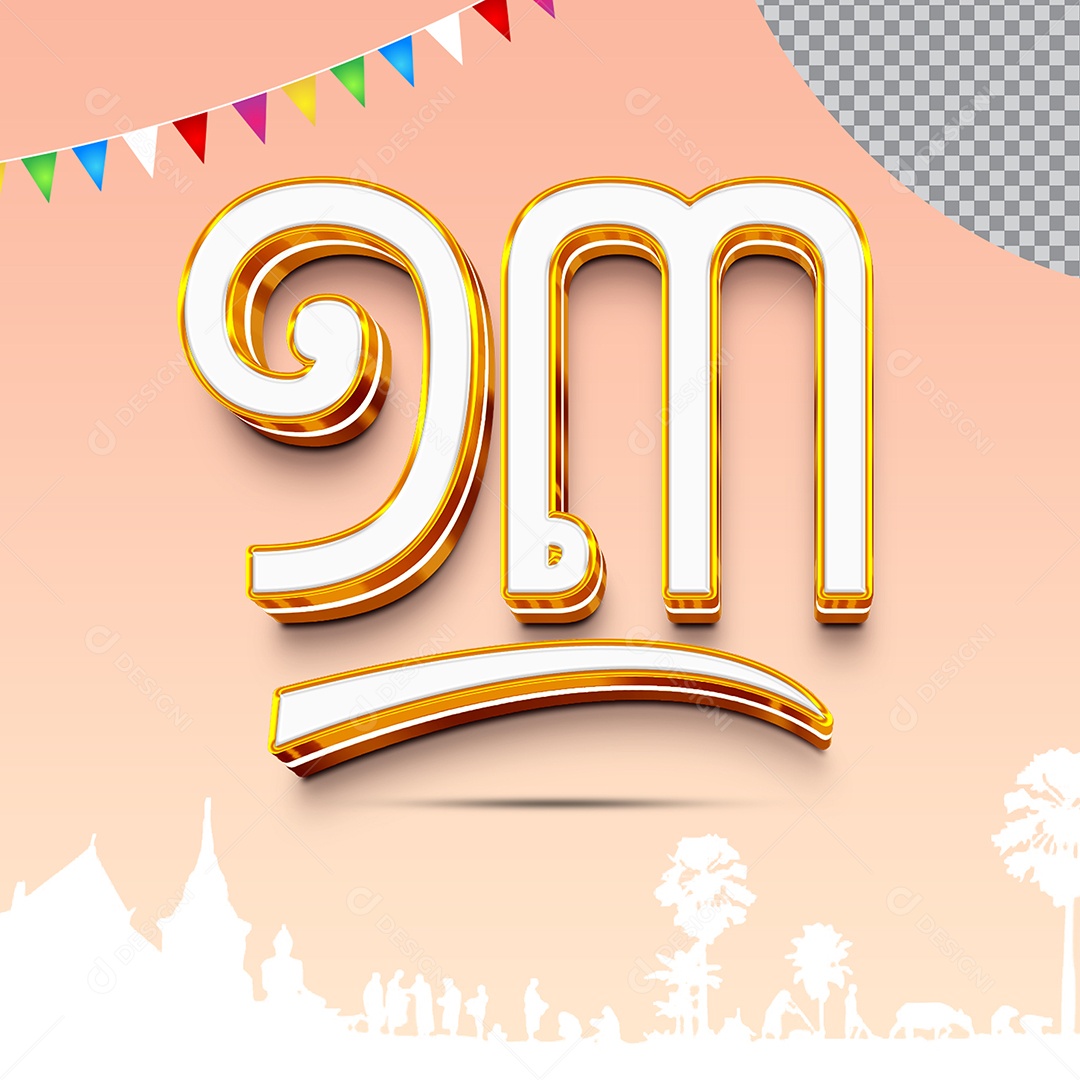 Número Khmer 4 Elemento 3D Dourado Para Composição PSD