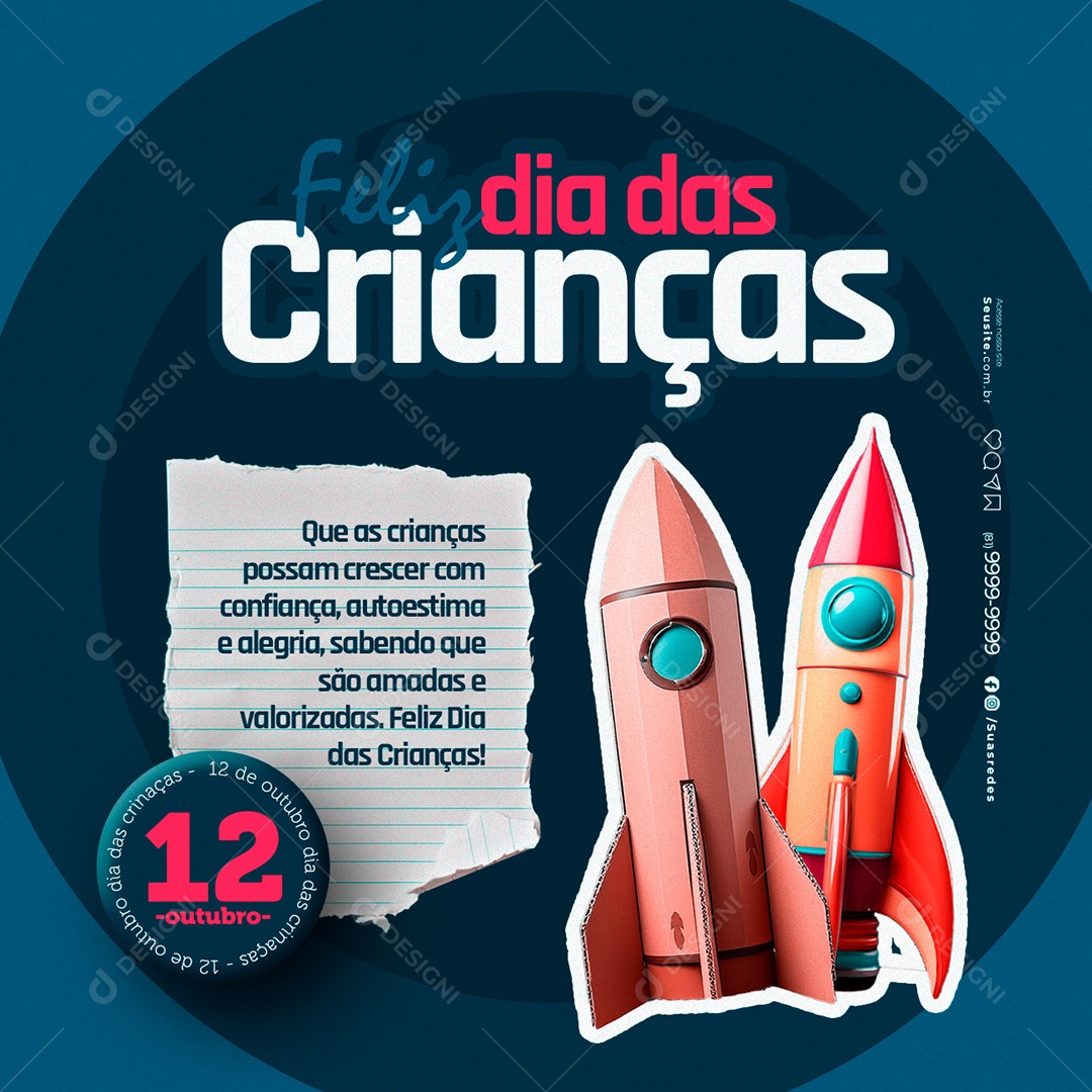 Dia das Crianças 12 de Outubro Possam Crescer com Confiança Autoestima e Alegria Social Media PSD Editável