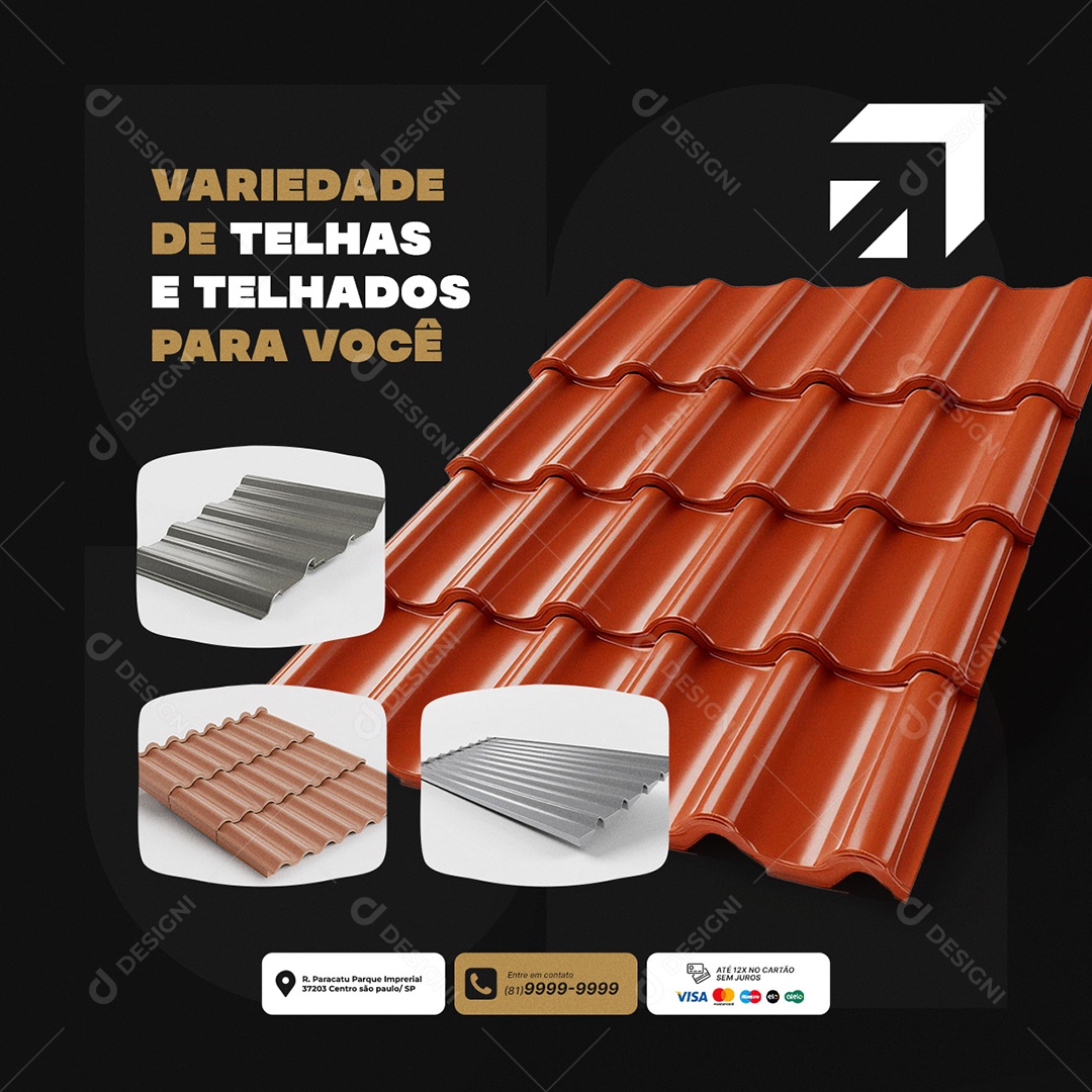 Variedade de Telhas eTelhados para Você Social Media PSD Editável