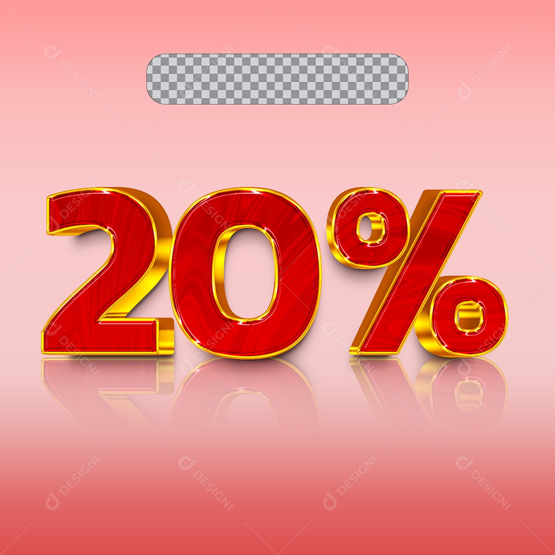 Desconto de 20% Elemento 3D Vermellho para Composição PSD