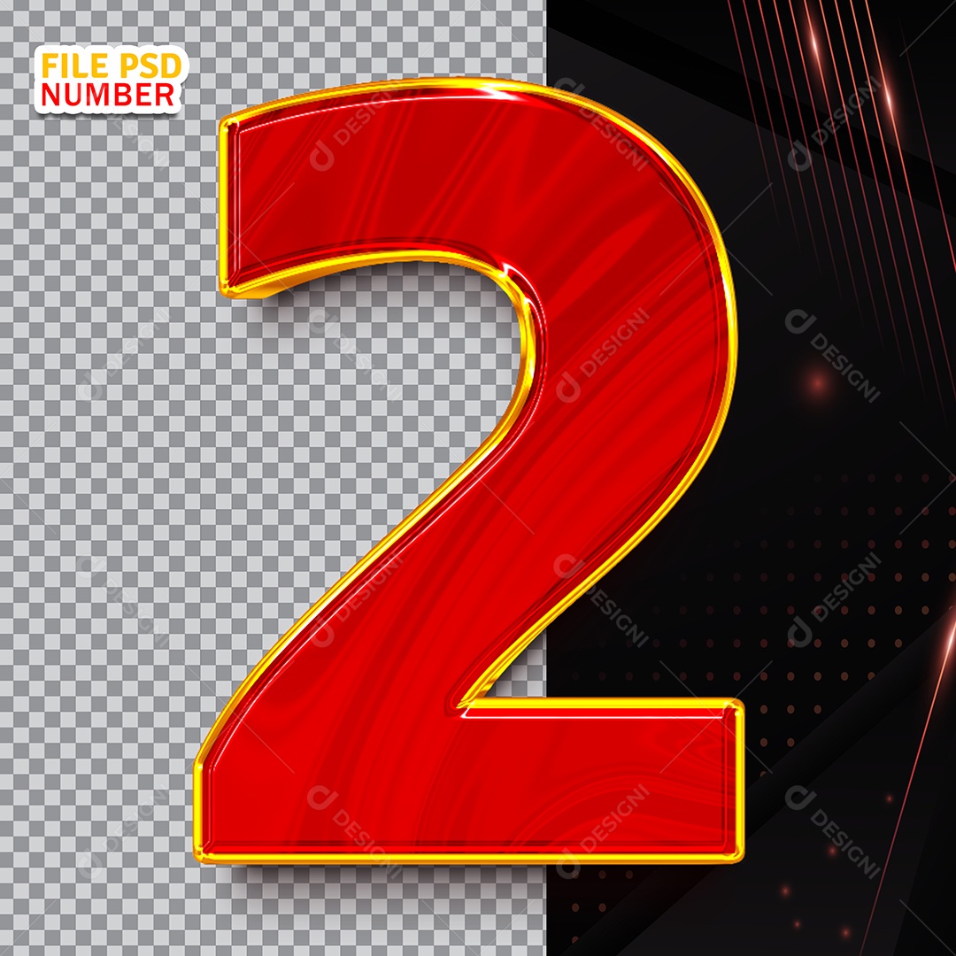 Número 2 Elemento 3D Vermelho Para Composição PSD