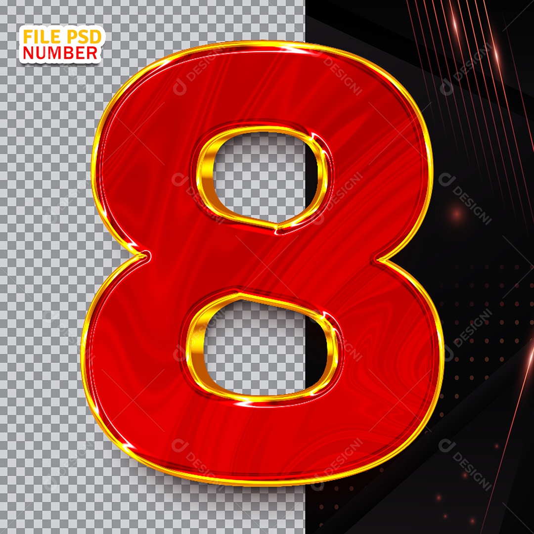 Número 8 Elemento 3D vermelho Para Composição PSD