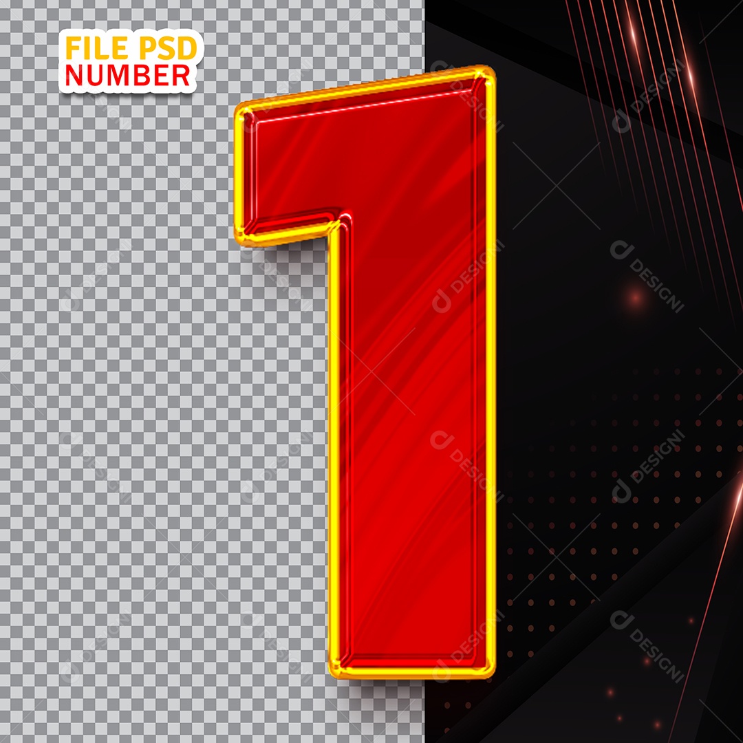 Número 1 Elemento 3D Vermelho Para Composição PSD