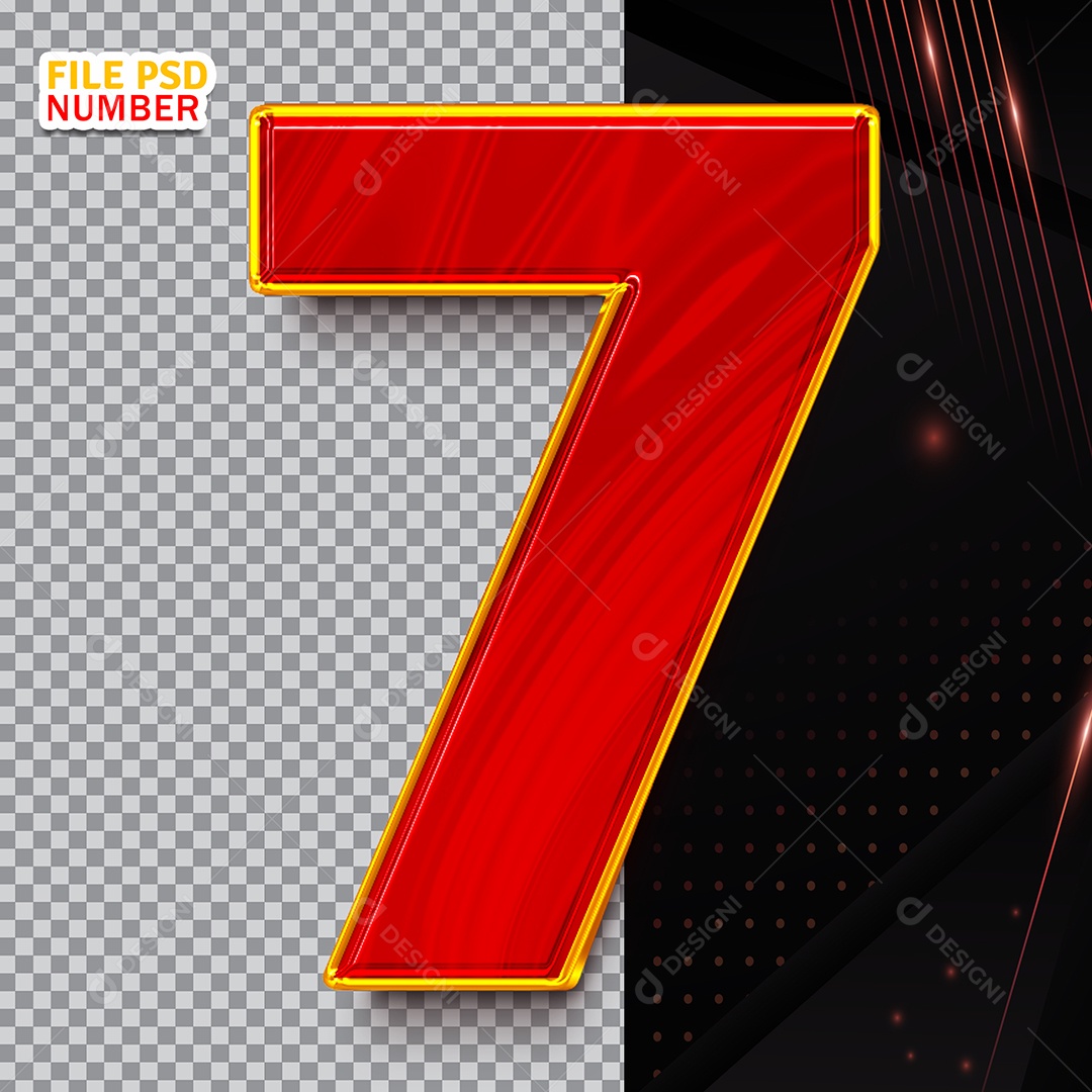 Número 7 Elemento 3D Vermelho Para Composição PSD