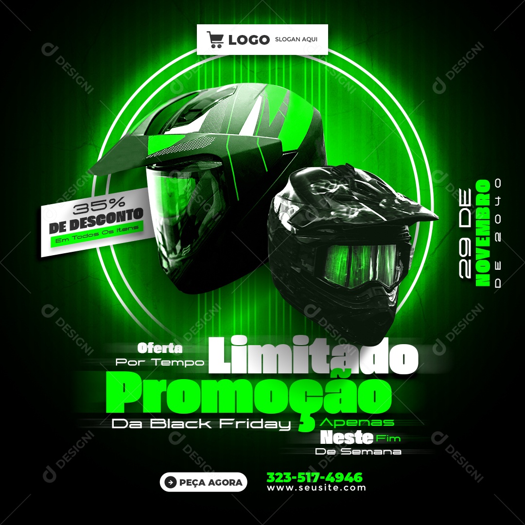 Promoção de Black Friday Oferta de Capacetes Social Media PSD Editável