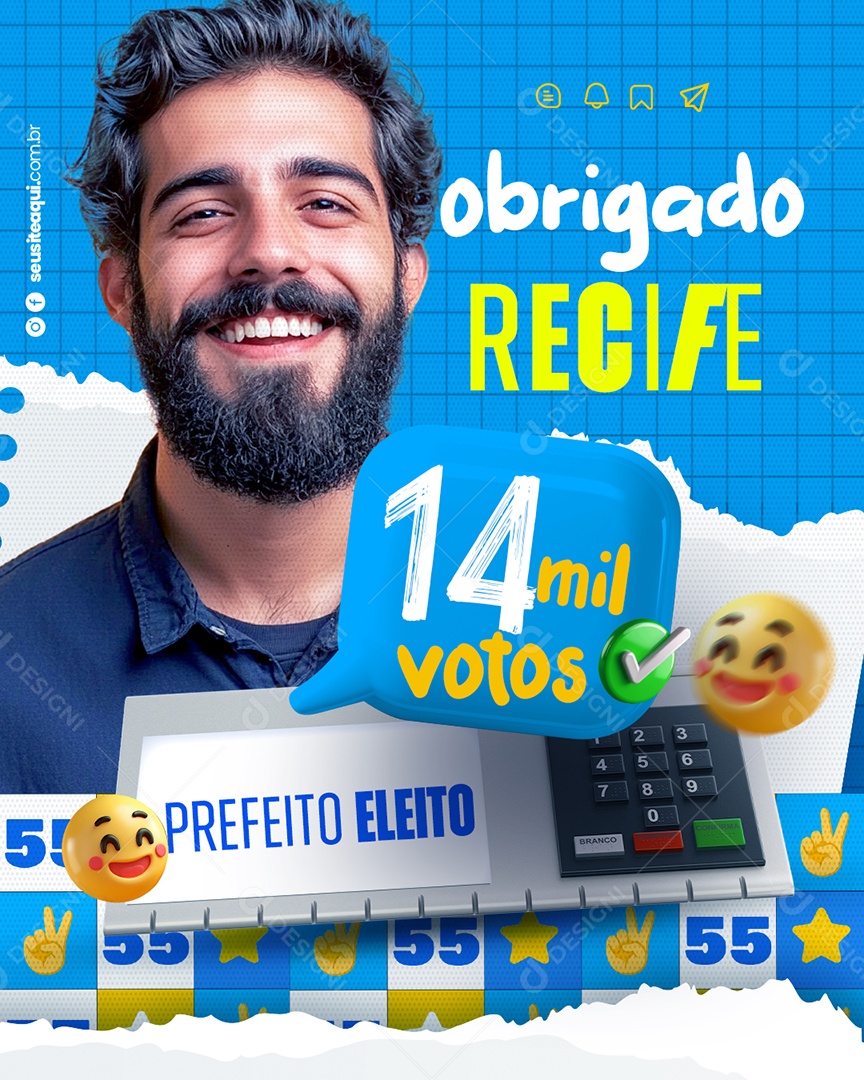Politica Obrigado Recife Social Media PSD Editável