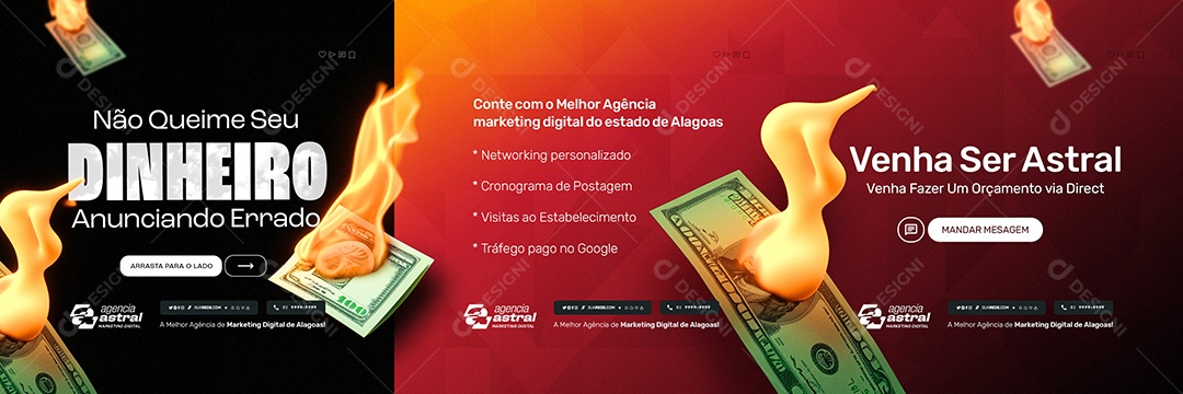 Carrossel Marketing Digital Não Queime seu Dinheiro Social Media PSD Editável