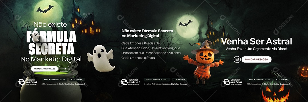 Carrossel Marketing Digital Halloween Formula Secreta Social Media PSD Editável