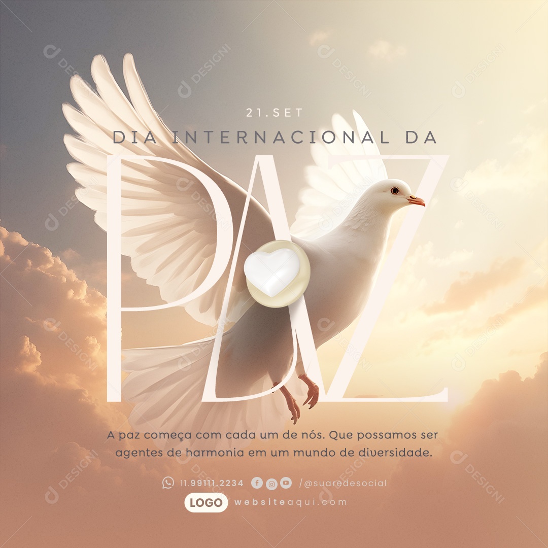 Dia Internacional da Paz 21 de Setembro que Possamos ser Agentes de Harmonia Social Media PSD Editável
