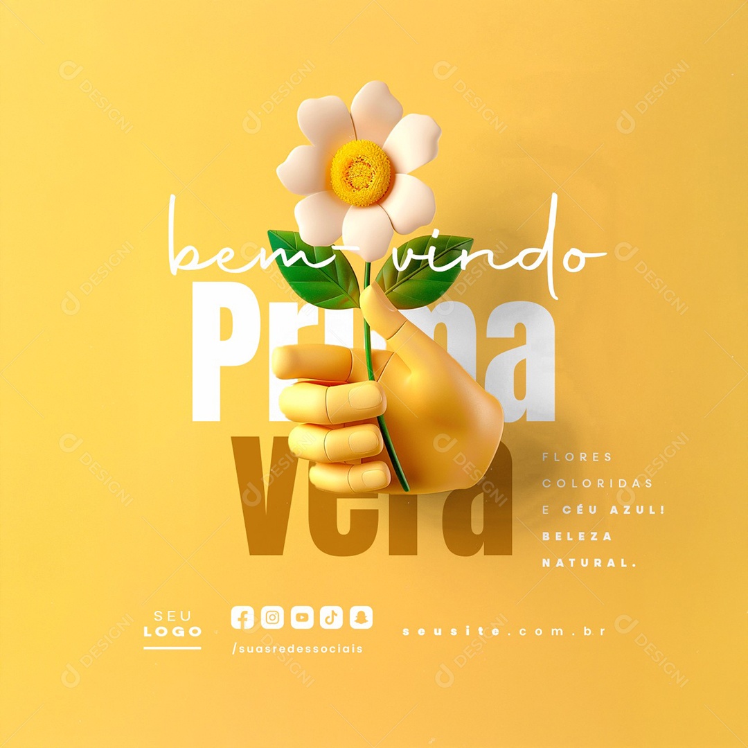 Bem Vindo Primavera Flores Coloridas e Céu Azul Social Media PSD Editável