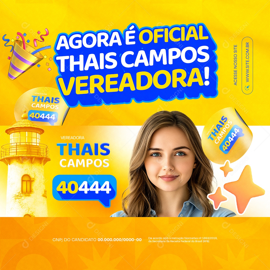 Eleição Política Vereadora Thais Campos Agora é Oficial Social Media PSD Editável