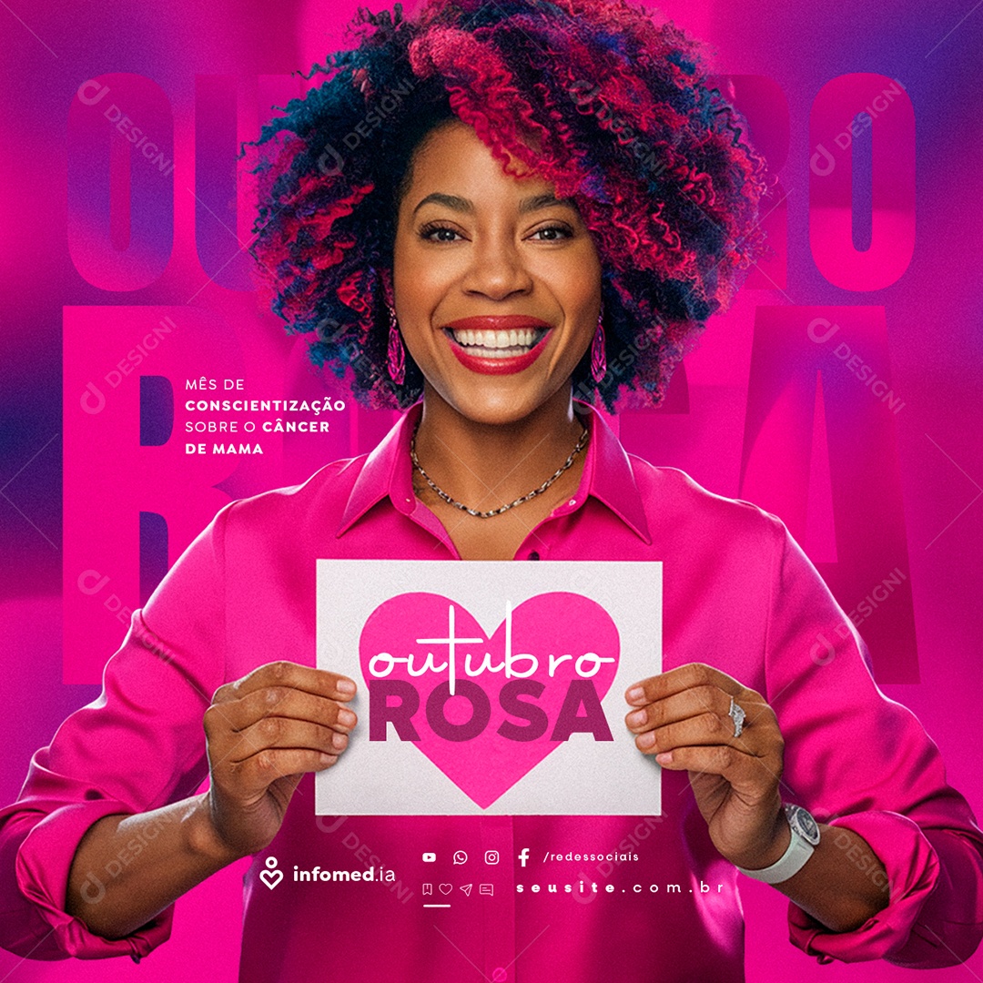 Social Media Outubro Rosa Mês de Conscientização Sobre o Câncer de Mama  PSD Editável