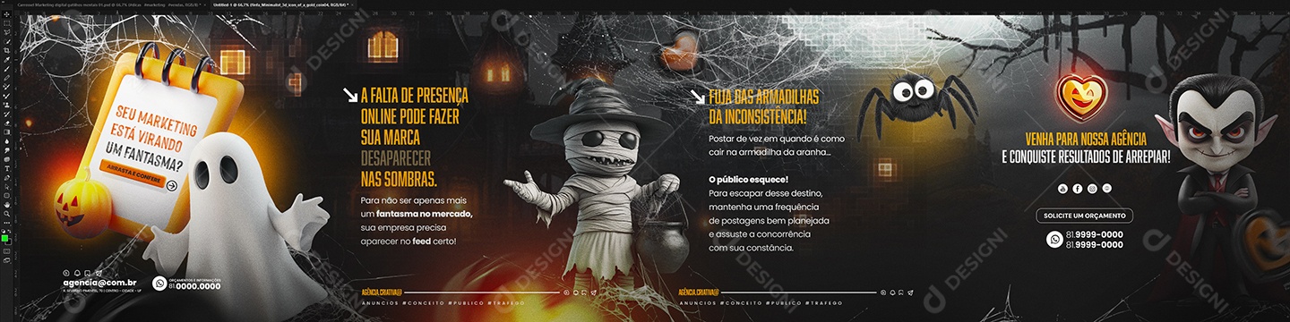 Carrossel Social Media Agencia de Marketing Digital Halloween PSD Editável