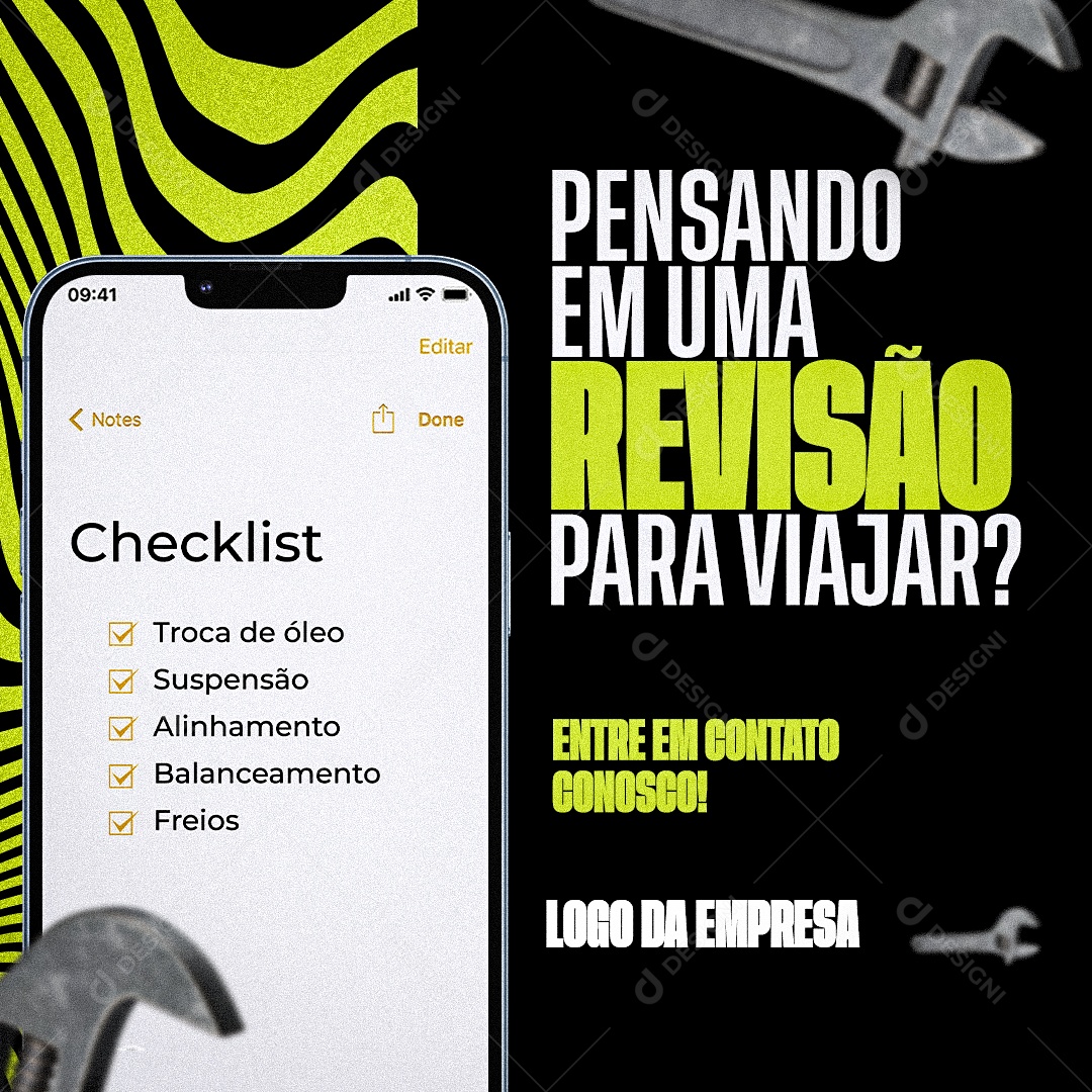 Oficina Mecânica Pensando em uma Revisão Para Viajar Social Media PSD Editável