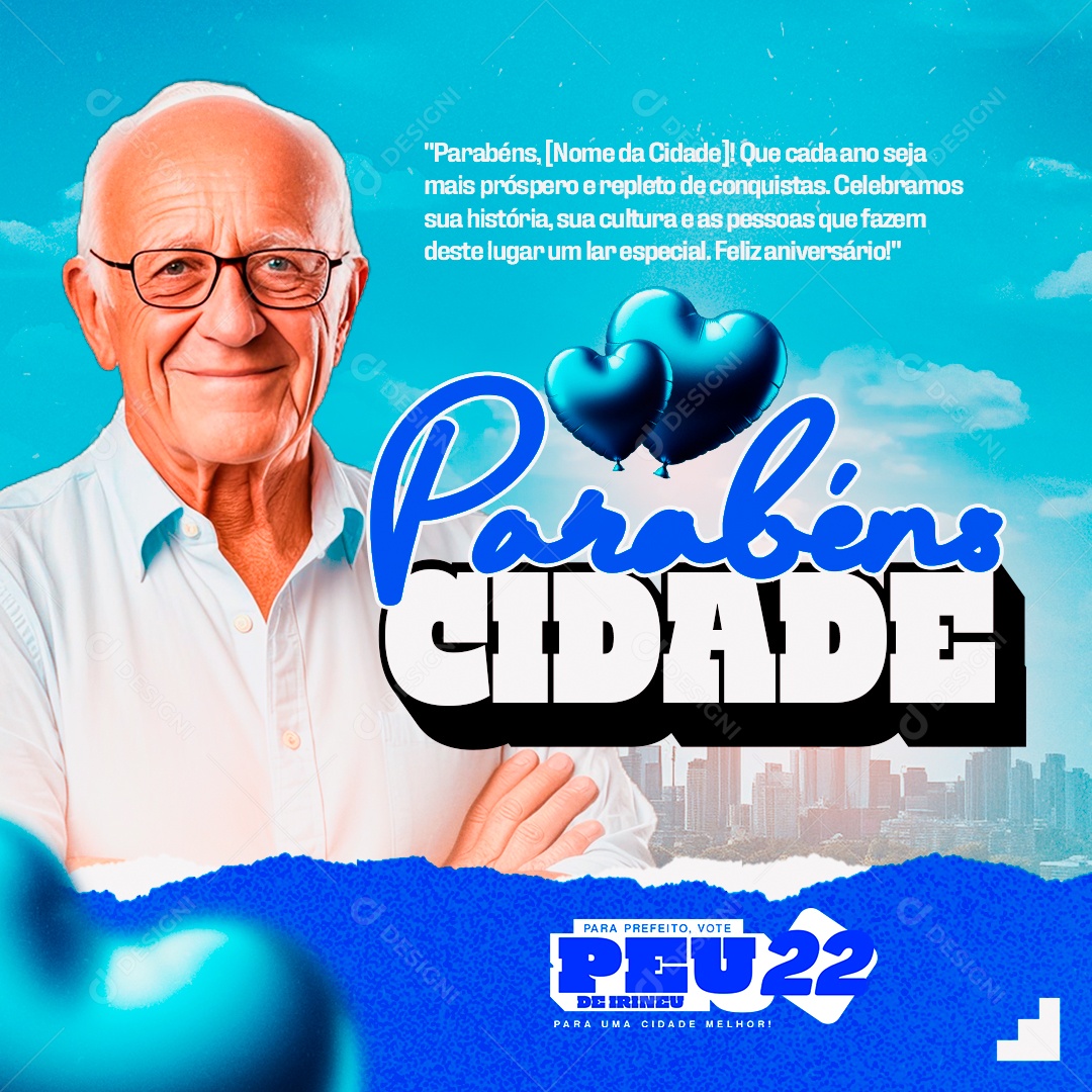 Flyer Política Parabêns Cidade Social Media PSD Editável