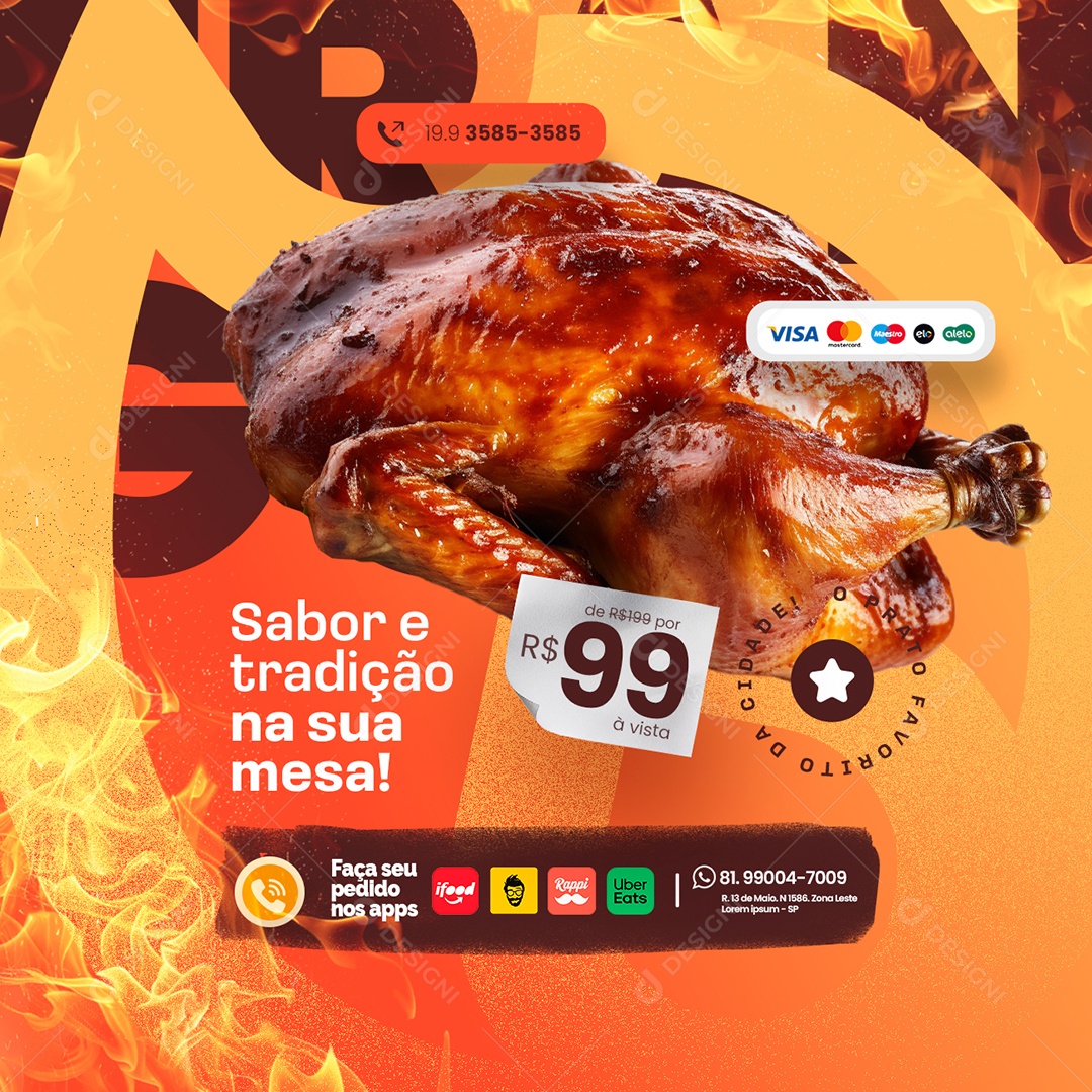 Rotisserie Sabor e Tradição na sua Mesa Social Media PSD Editável