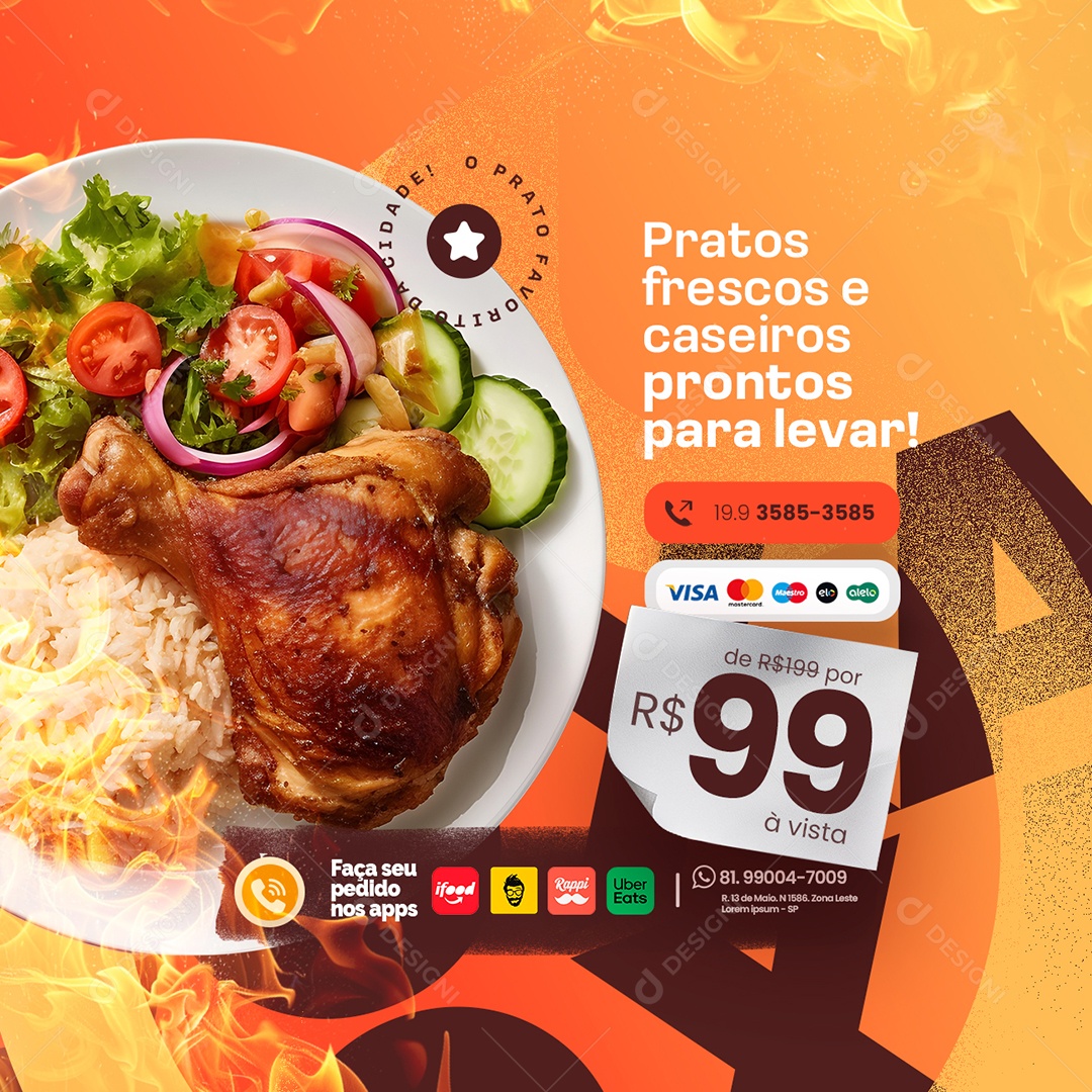 Rotisserie Pratos Frescos e Caseiros Prontos para Levar Social Media PSD Editável