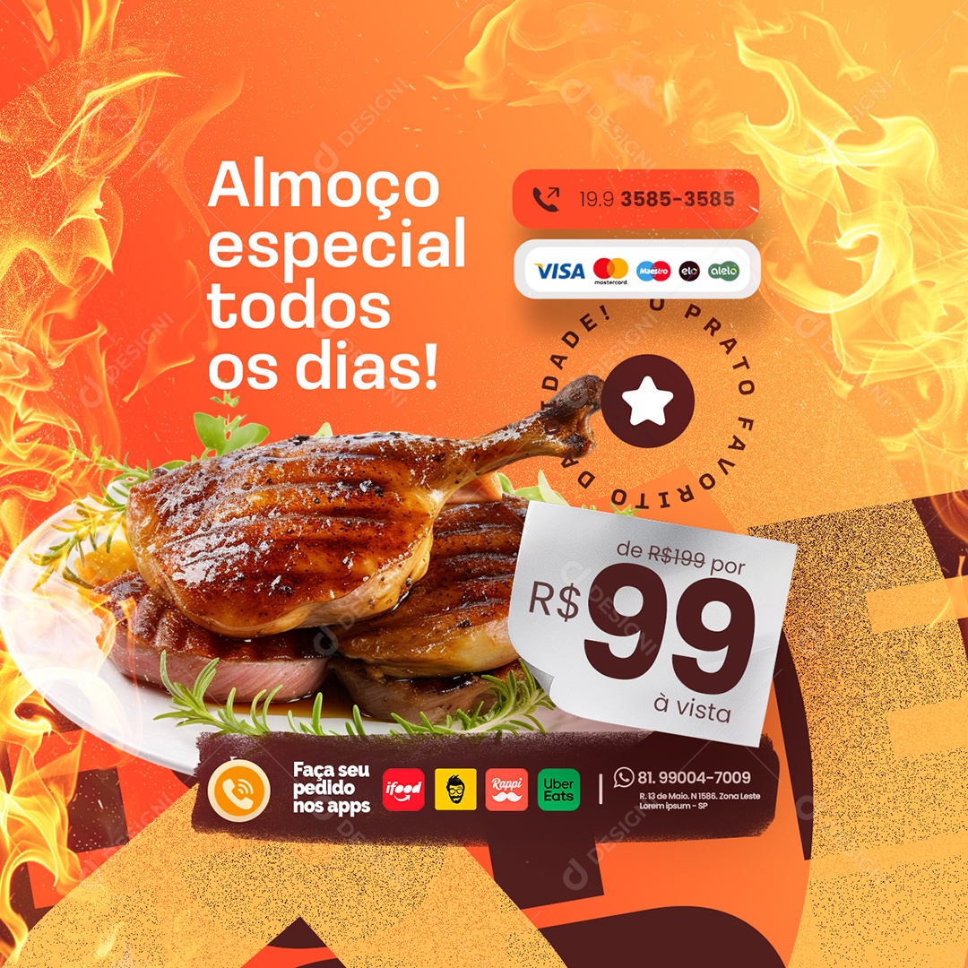 Rotisserie Almoço Especial todos os Dias Social Media PSD Editável