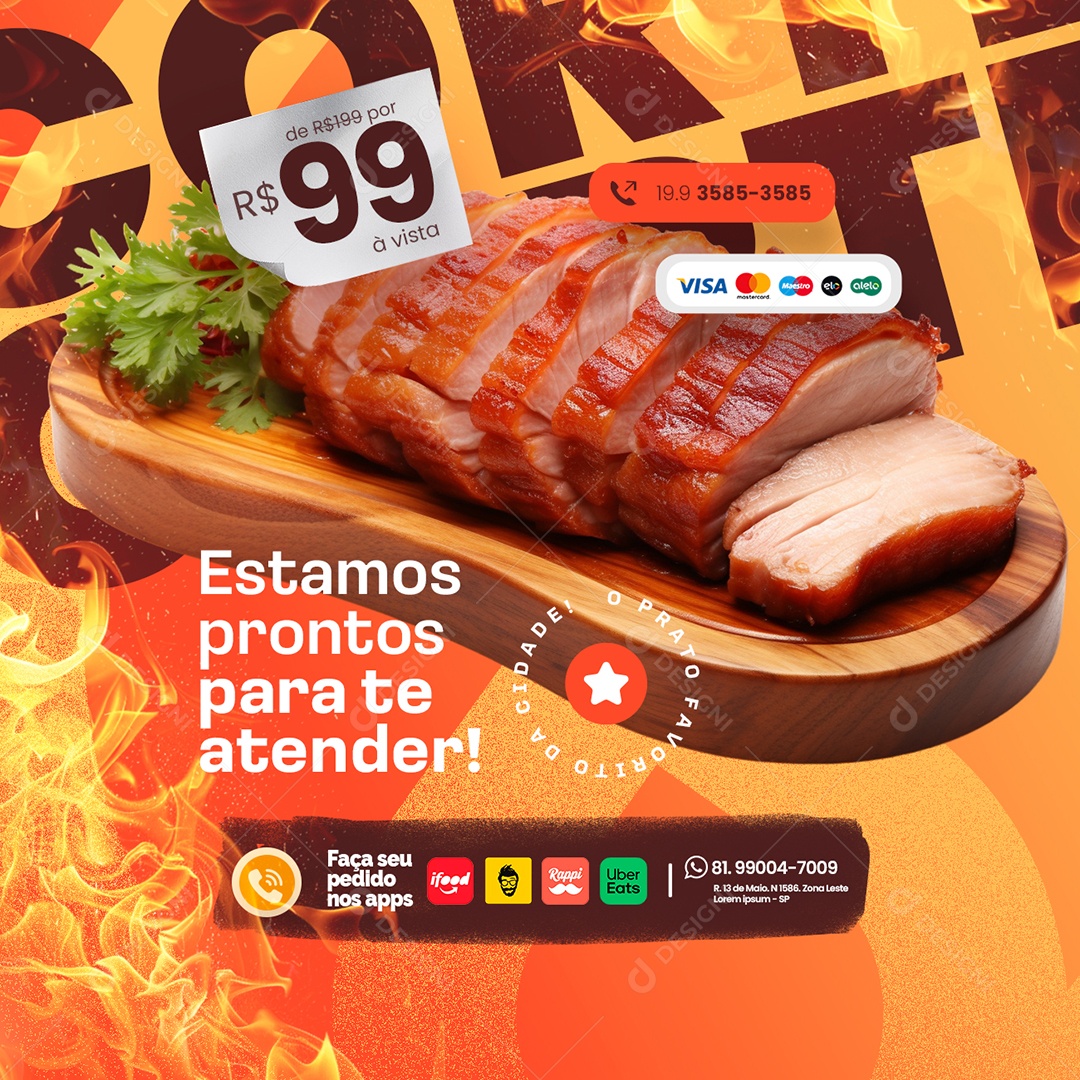 Rotisserie Estamos Prontos para te Atender Social Media PSD Editável