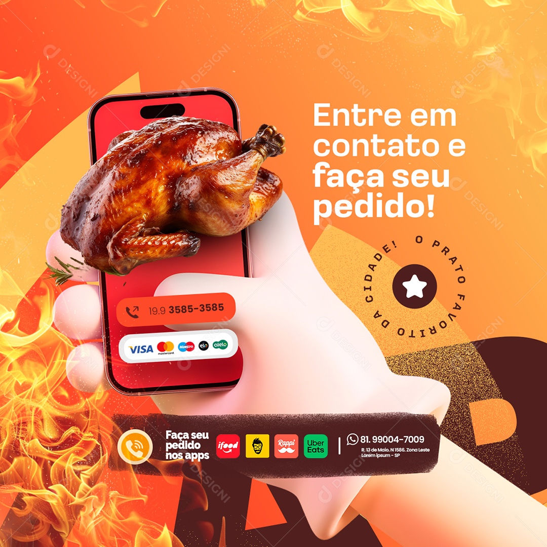 Rotisserie Entre em Contato e Faça seu Pedido Social Media PSD Editável