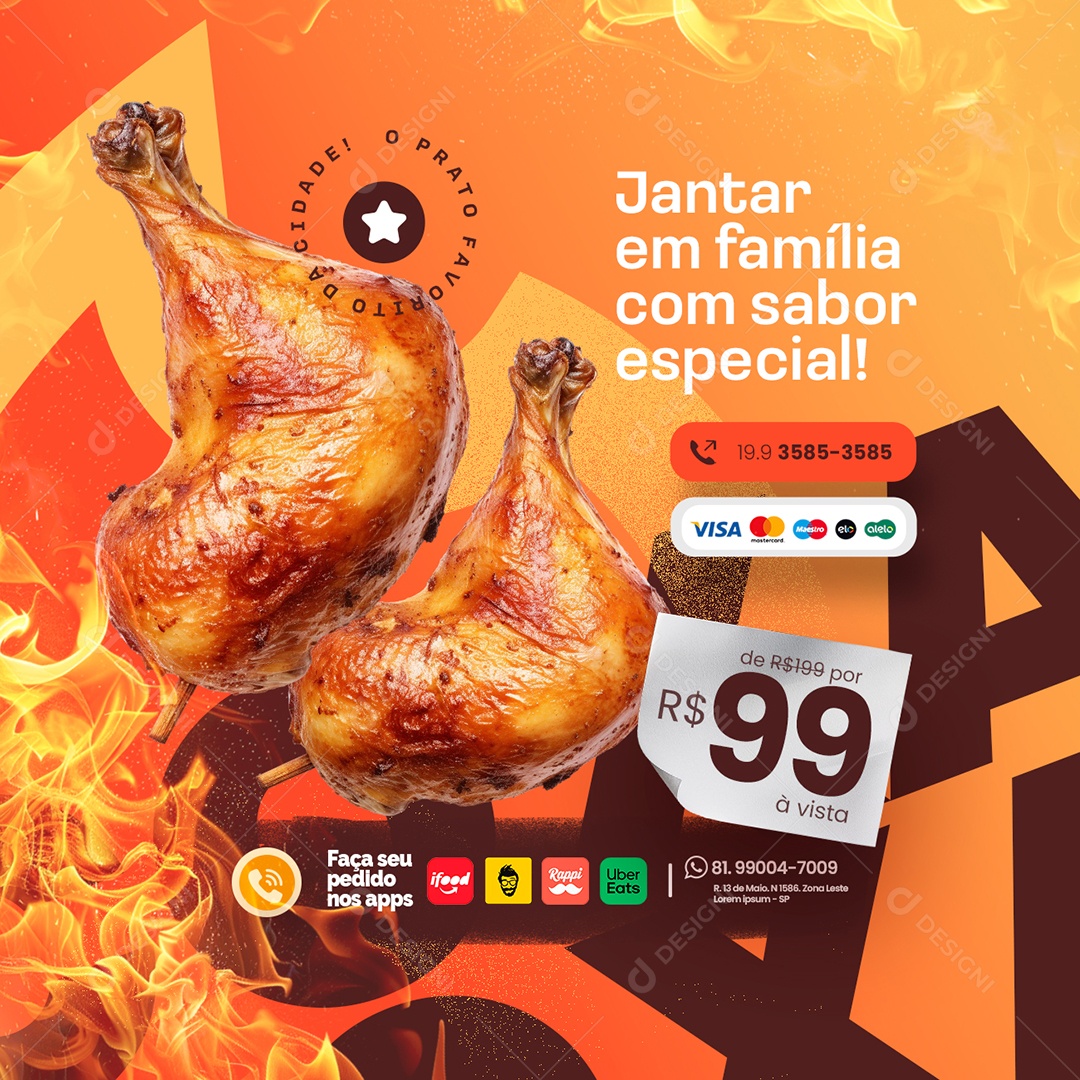 Rotisserie Jantar em Família com Sabor Especial Social Media PSD Editável