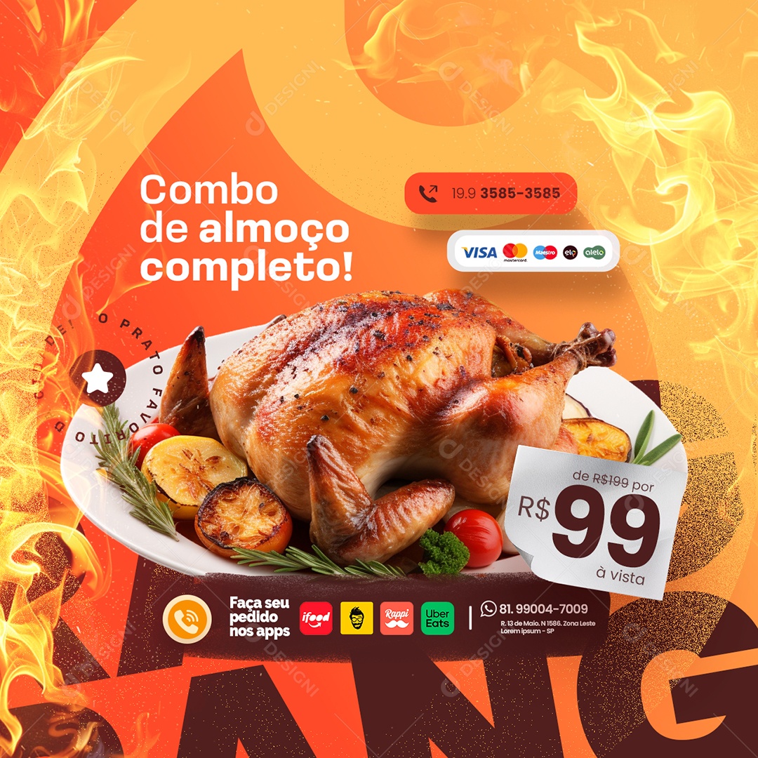 Rotisserie Combo de Almoço Completo Social Media PSD Editável