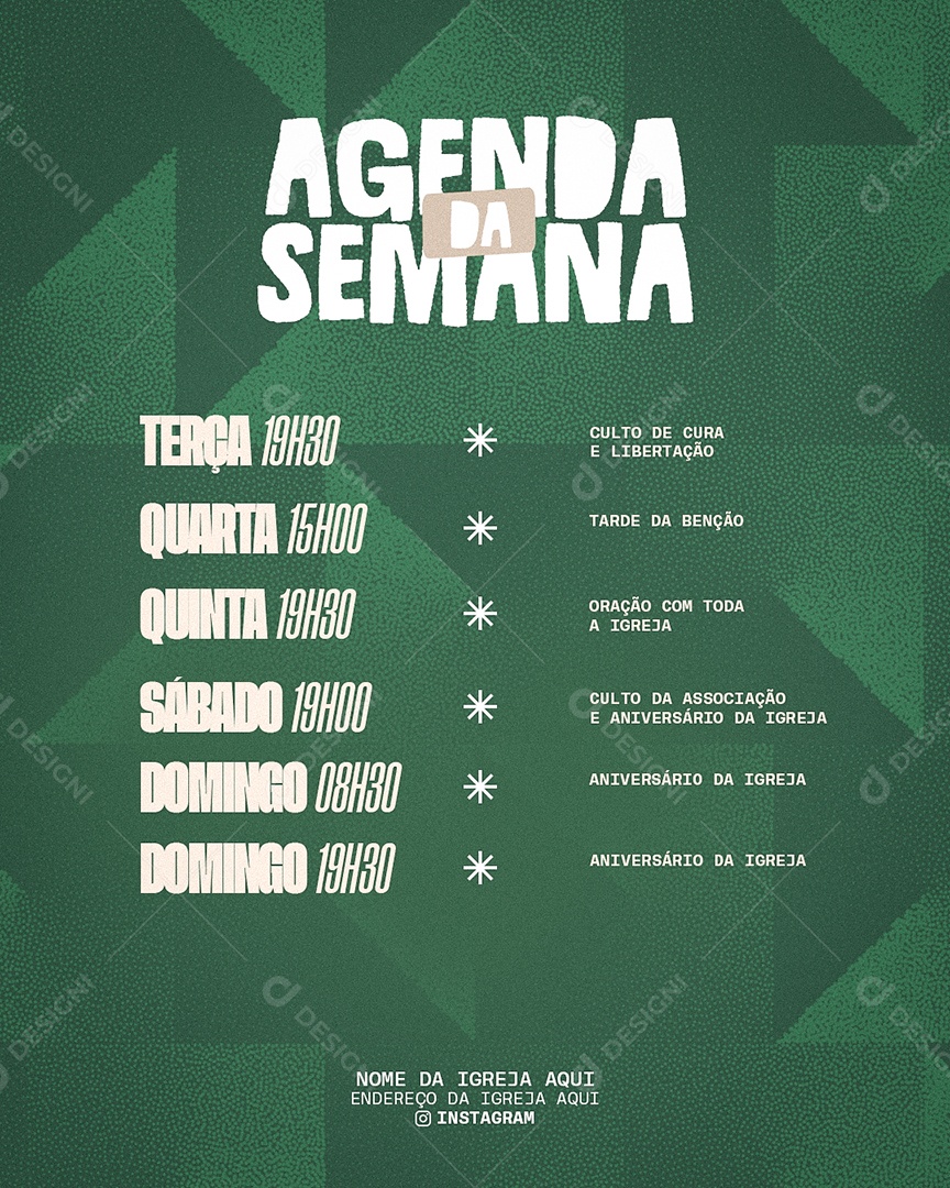 Flyer de Agenda de Culto Social Media PSD Editável