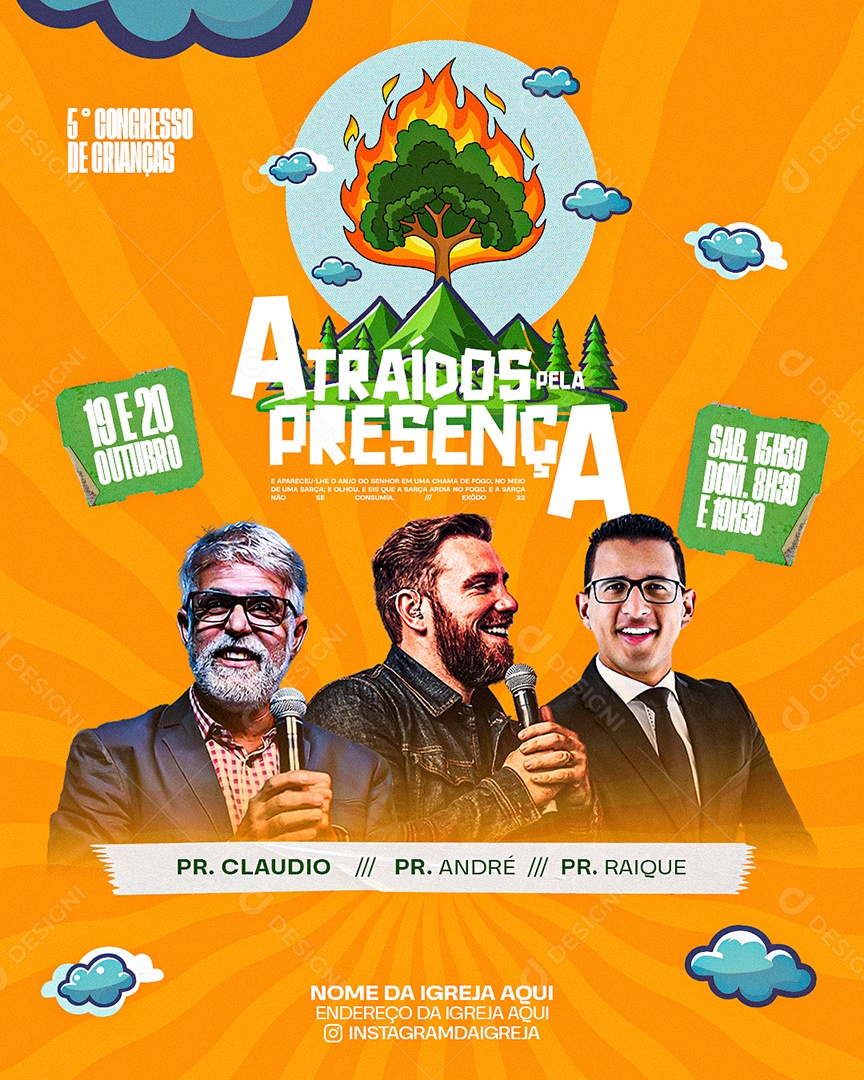 Flyer Evento Gospel Atraídos Pela Presença Social Media PSD Editável