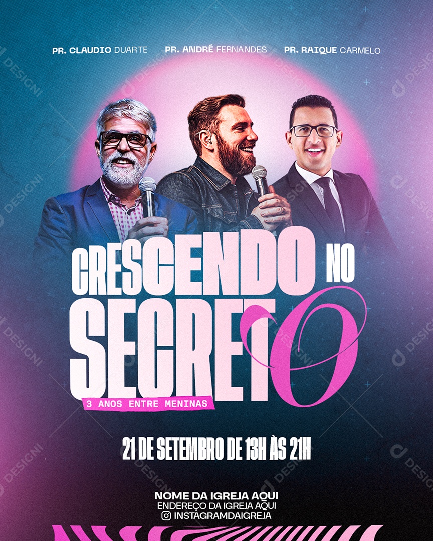 Flyer Evento Gospel Crescendo no Secreto Social Media PSD Editável