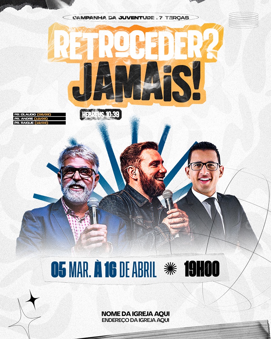 Flyer Evento Gospel Retroceder Jamais Social Media PSD Editável