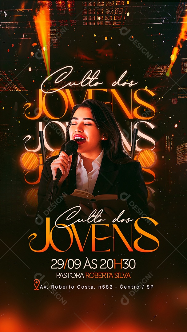 Flyer Story Gospel Culto dos Jovens Social Media PSD Editável