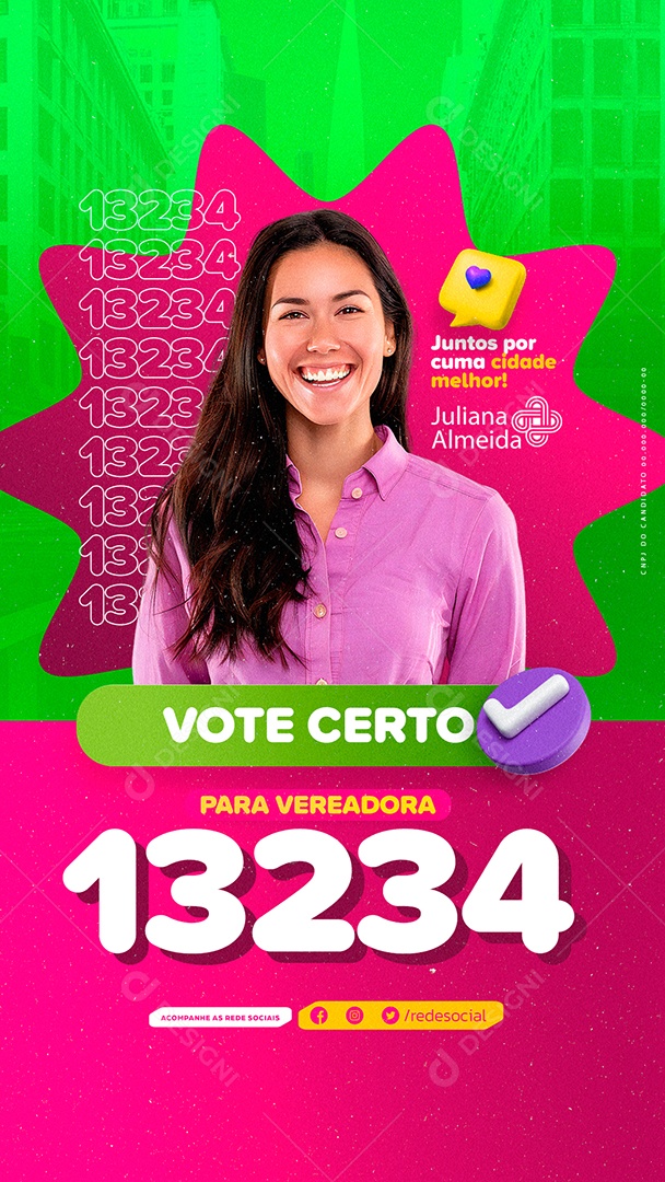 Story Política Vote Certo para Vereadora Social Media PSD Editável