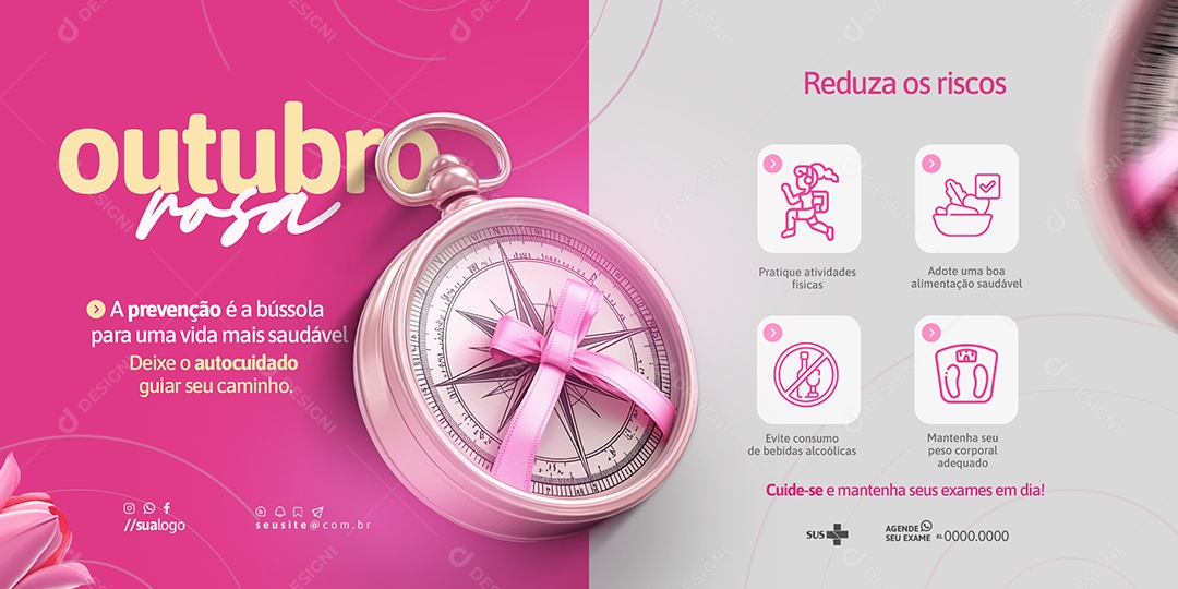 Carrossel Outubro Rosa Campanha de Prevenção Social Media PSD Editável